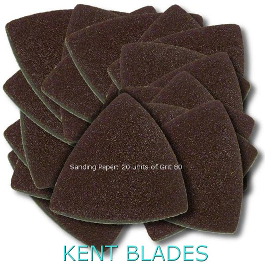 KENT 20 pcs Grit 80 Hook and Loop 3" Triangular Sandpapers For Oscillating Tools