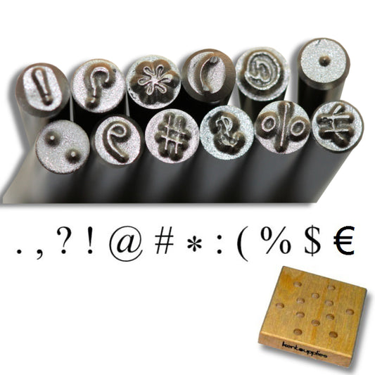 KENT Set of 12 Metal Punch Stamps Size 3.0mm Punctuation Marks