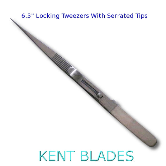 Kent 6.5" Stainless Steel Locking Tweezers with Fine Serrated Jaw