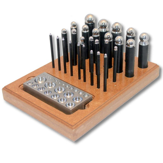 Kent 29pcs Dapping Punches Set With Matching Doming Block and Wooden Stand