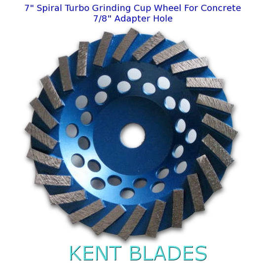 7" Spiral Turbo Grinding Cup Wheel, NO-Thread Adapter Hole, Diamond Grit 30~40