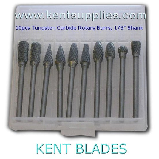 10pcs Mix Kit Tungsten Carbide Rotary Burrs, 1/8" (3mm) Shank - Kent Supplies10pcs Mix Kit Tungsten Carbide Rotary Burrs, 1/8" (3mm) ShankGLS - 342