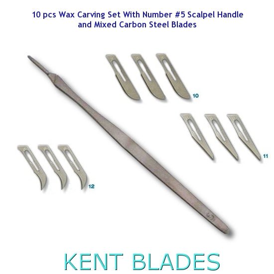 10pcs Set, Wax Carving Number 5 Scalpel Handle With 9 Mixed Carbon Steel Blades - Kent Supplies10pcs Set, Wax Carving Number 5 Scalpel Handle With 9 Mixed Carbon Steel BladesBIJ - 764