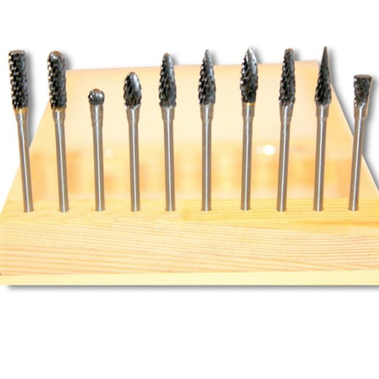 Kent 10 Assorted Carbide Rotary Burrs With 3/32 Shank and 1/4" Double Cut Heads - Kent SuppliesKent 10 Assorted Carbide Rotary Burrs With 3/32 Shank and 1/4" Double Cut HeadsGLS - 502