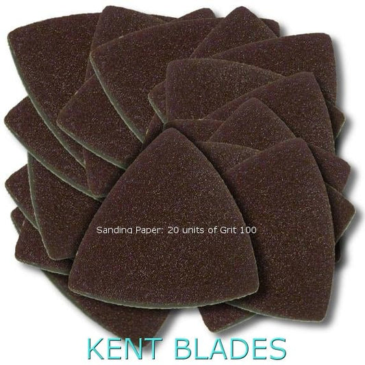 KENT 20 pcs Grit 100 Hook and Loop 3" Triangular Sandpaper For Oscillating Tools - Kent SuppliesKENT 20 pcs Grit 100 Hook and Loop 3" Triangular Sandpaper For Oscillating ToolsSTR - 20