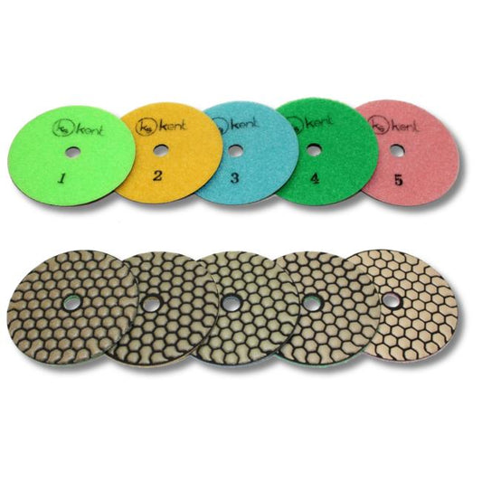 KENT 5 Steps Premium Quality 4" DRY 2.5mm Thick Diamond Polishing Pads - Kent SuppliesKENT 5 Steps Premium Quality 4" DRY 2.5mm Thick Diamond Polishing PadsDGW - 523