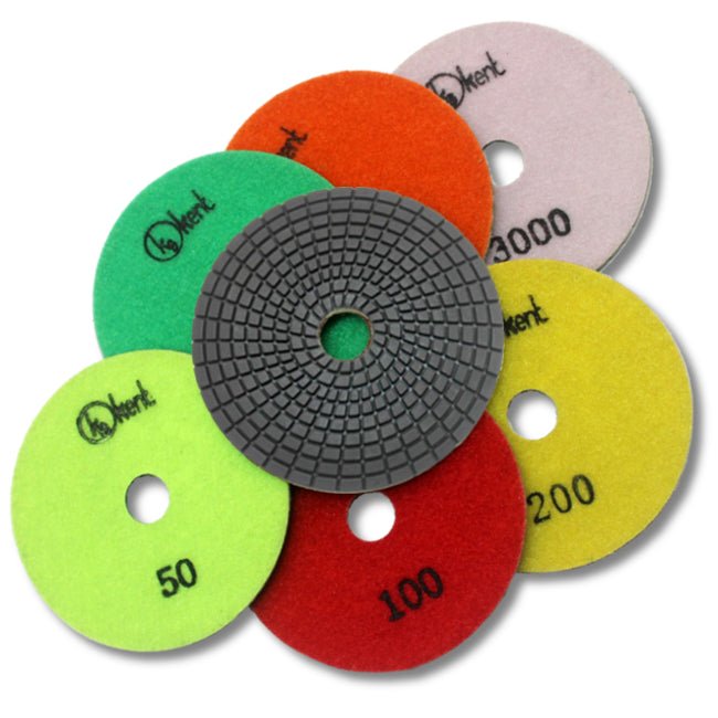 KENT 7 pcs 5" Diameter Economy Quality 3mm WET Diamond Polishing Flexible Pads - Kent SuppliesKENT 7 pcs 5" Diameter Economy Quality 3mm WET Diamond Polishing Flexible PadsDGW - 628