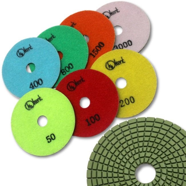 KENT 7 pcs 5" Diameter Premium Quality 3mm WET Diamond Polishing Flexible Pads - Kent SuppliesKENT 7 pcs 5" Diameter Premium Quality 3mm WET Diamond Polishing Flexible PadsDGW - 627