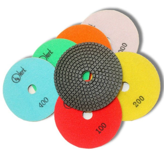 KENT 7 pcs 5" Diameter Standard Quality 3mm WET Diamond Polishing Flexible Pads - Kent SuppliesKENT 7 pcs 5" Diameter Standard Quality 3mm WET Diamond Polishing Flexible PadsDGW - 629