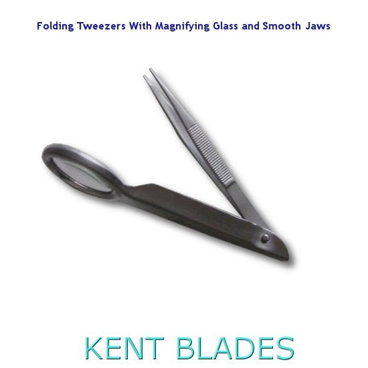 Stainless Steel Folding Tweezers with Large Magnifying Glass and Smooth Jaws - Kent SuppliesStainless Steel Folding Tweezers with Large Magnifying Glass and Smooth JawsBIJ - 726