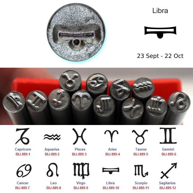 BIJ-889P, Sellos perforados de metal con símbolos del zodíaco Kent de 5,0 mm, CADA SELLO SE VENDE POR SEPARADO