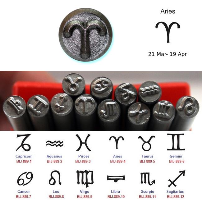 BIJ-889P, Sellos perforados de metal con símbolos del zodíaco Kent de 5,0 mm, CADA SELLO SE VENDE POR SEPARADO