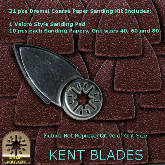 Kent - Kit de papel de lija de tamaño de dedo de grano grueso, 31 piezas, para la mayoría de las máquinas oscilantes