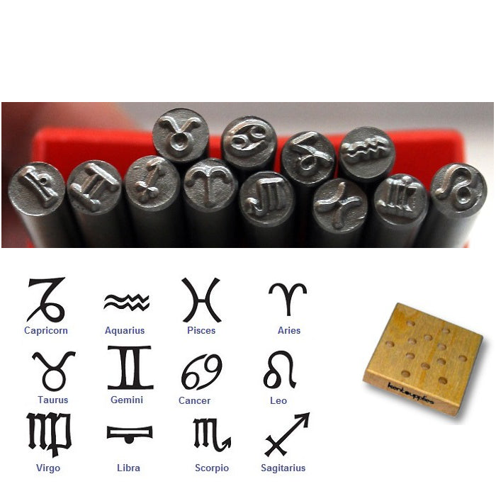 Metal Punch Stamps, 12 pcs Set, 5.0mm Zodiac Symbols