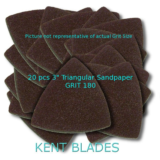KENT 20 piezas de papel de lija triangular de 3 pulgadas con gancho y bucle de grano 180 para herramientas oscilantes