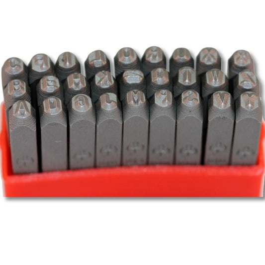 Sellos perforados de metal con letras mayúsculas, 27 piezas, tamaño 3,0 mm, alfabeto de fuente Arial